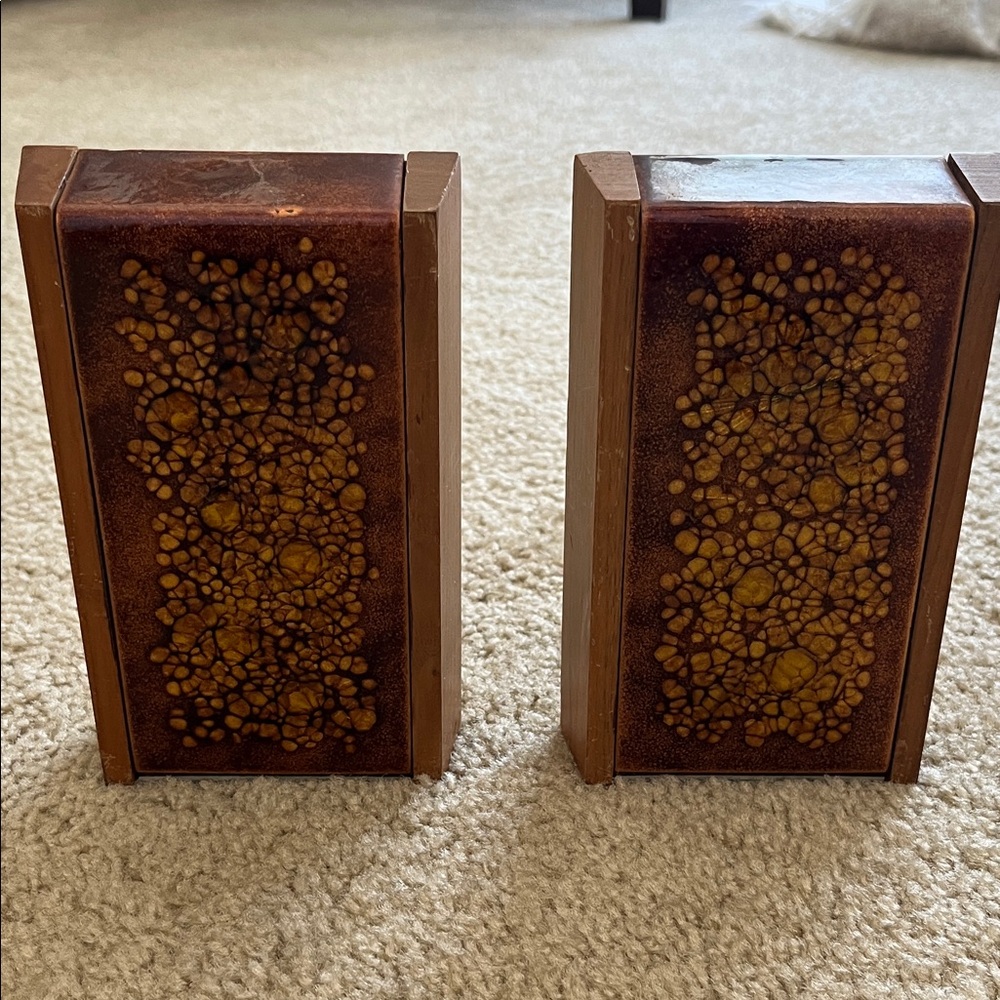 Vintage Bovano Abstract Brown and Gold Enamel‎ Bookends